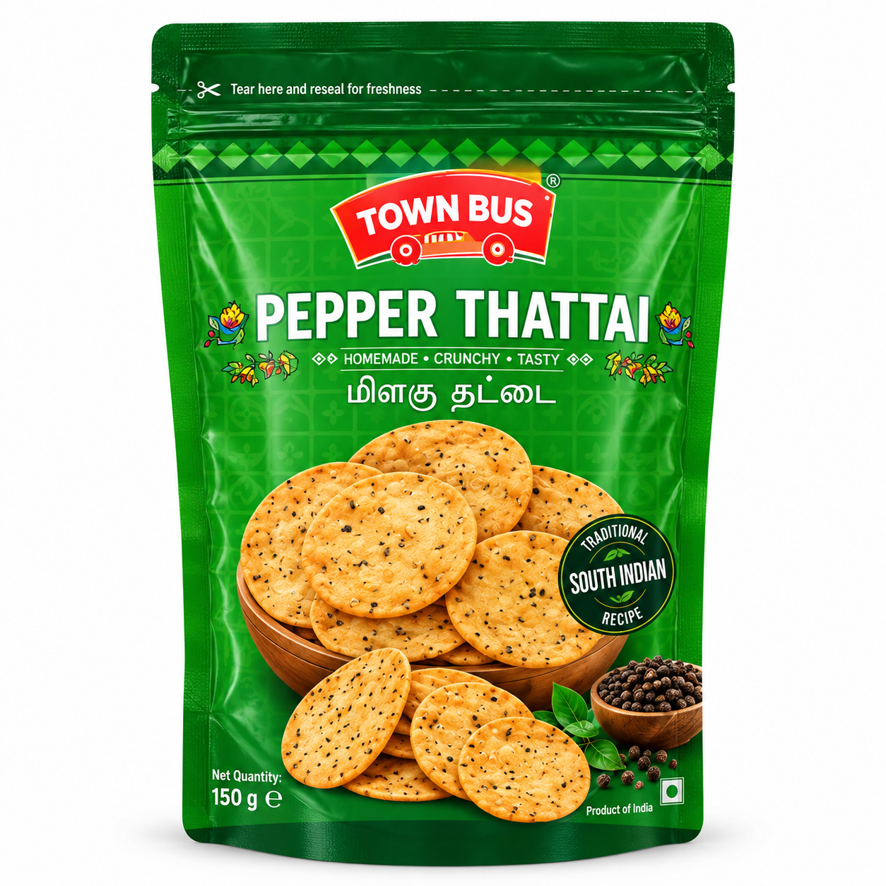 own Bus Pepper Thattai – Crispy South Indian Snack 150g